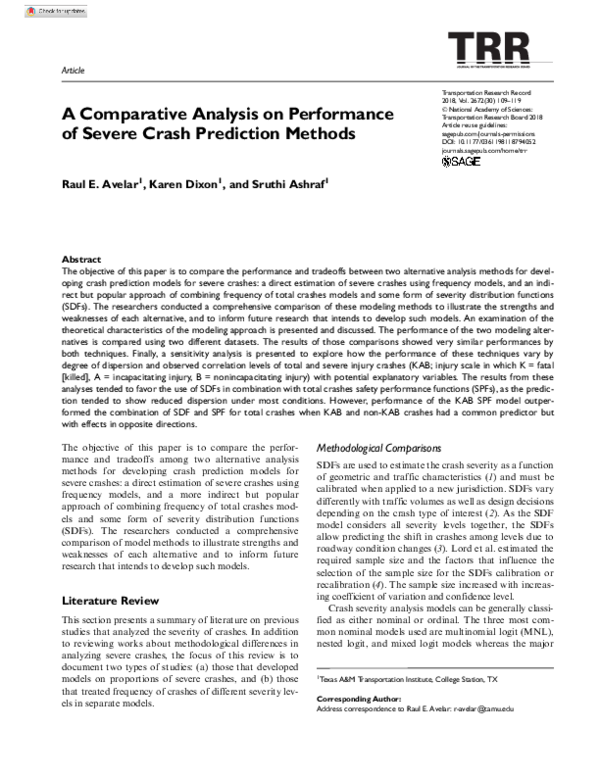 (PDF) A Comparative Analysis on Performance of Severe Crash Prediction ...