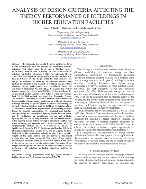 (PDF) Analysis of Design Criteria Affecting the Energy Performance of ...