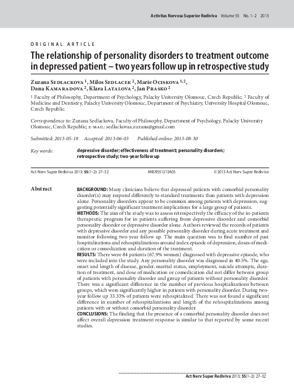 (PDF) The relationship of personality disorders to treatment outcome in ...