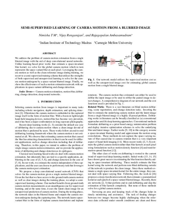 (PDF) Semi-Supervised Learning of Camera Motion from A Blurred Image