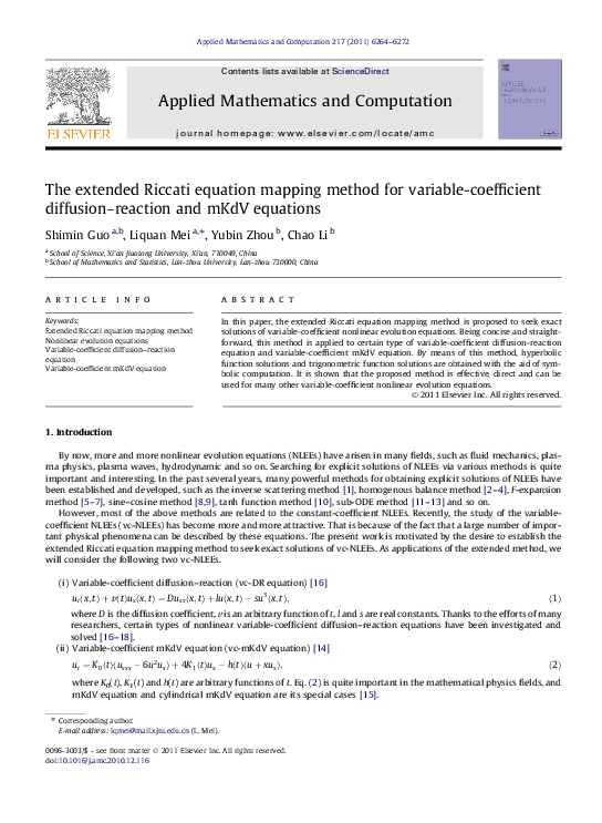 (PDF) The extended Riccati equation mapping method for variable ...
