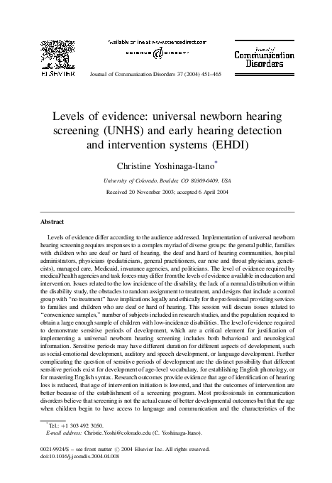 (PDF) Levels of evidence: universal newborn hearing screening (UNHS ...