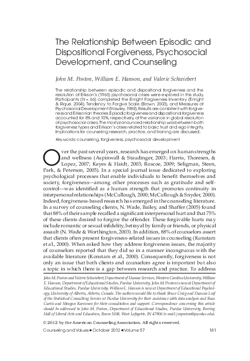 (PDF) The Relationship Between Episodic and Dispositional Forgiveness ...