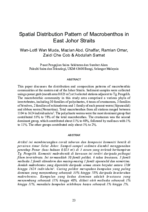 (PDF) SPATIAL DISTRIBUTION PATTERN OF MACROBENTHOS IN EAST JOHOR ...