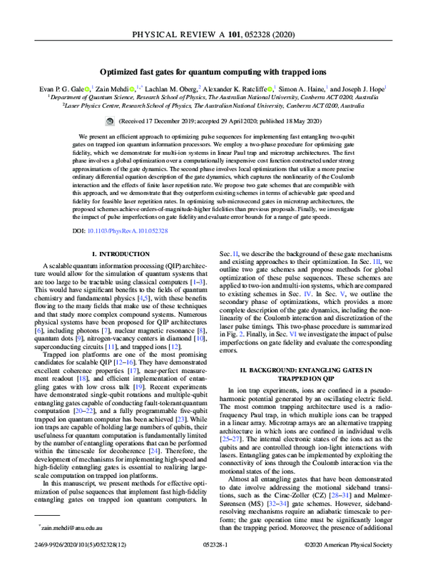 (PDF) Optimized fast gates for quantum computing with trapped ions