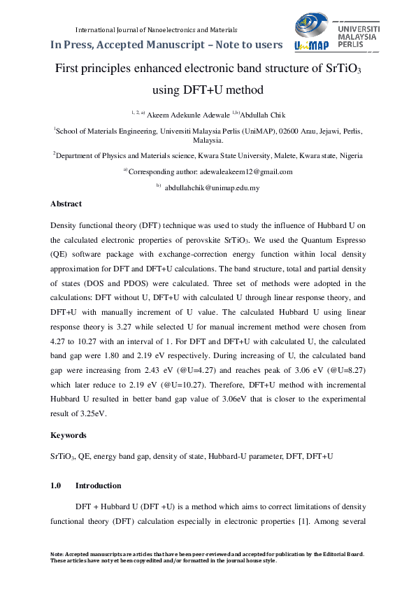 (PDF) First Principles Enhanced Electronic Band Structure of SrTiO3 ...