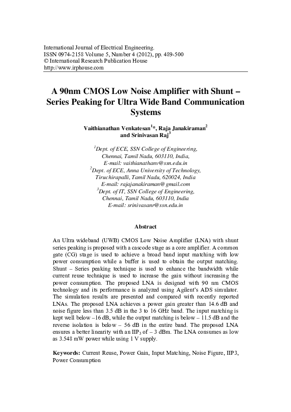 (PDF) A 90nm CMOS Low Noise Amplifier with Shunt – Series Peaking for ...