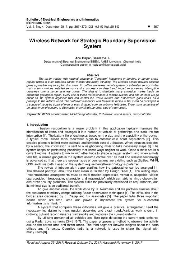 (PDF) Wireless Network For Strategic Boundary Supervision System