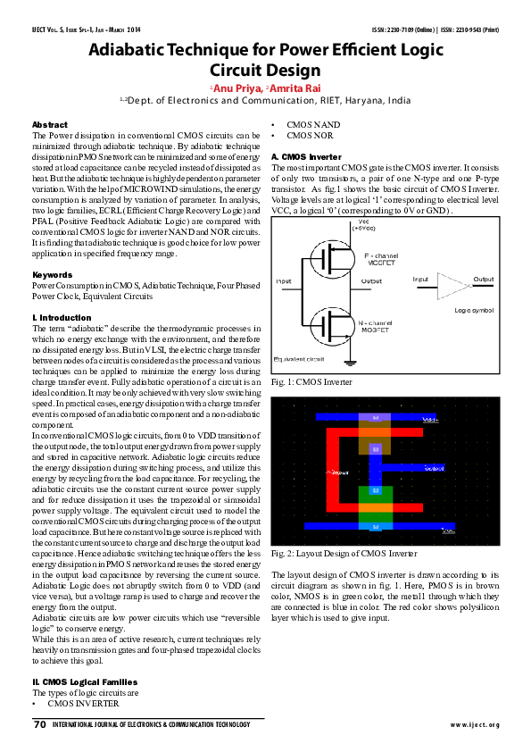 (PDF) Adiabatic Technique for Power Efficient Logic Circuit Design