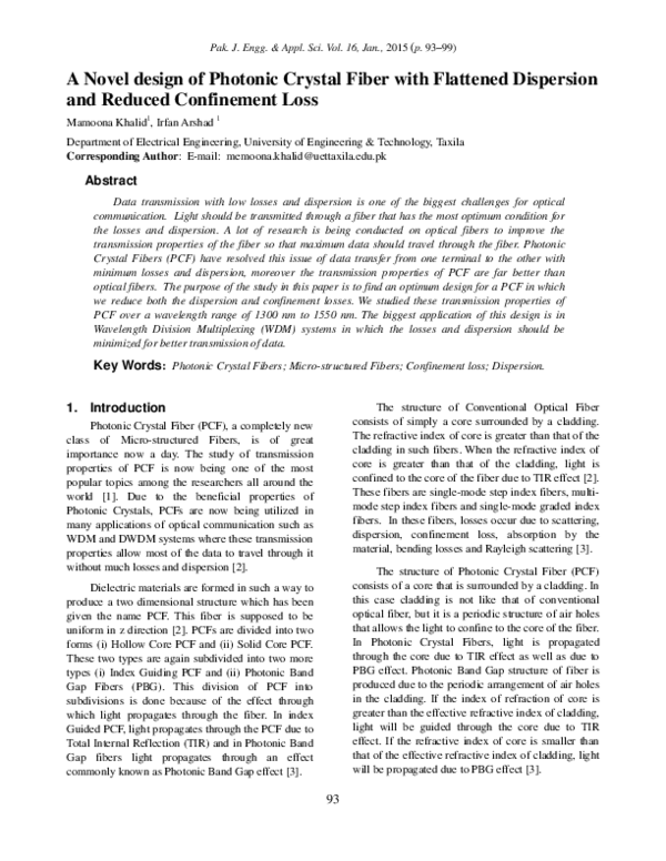 (PDF) A Novel design of Photonic Crystal Fiber with Flattened ...