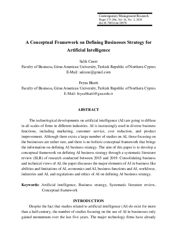 (PDF) A Conceptual Framework on Defining Businesses Strategy for ...