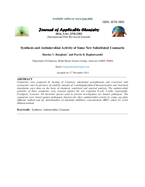 (PDF) Synthesis and Antimicrobial Activity of Some New Substituted Coumarin