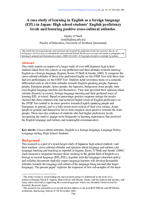 (PDF) A case study of learning in English as a foreign language (EFL ...