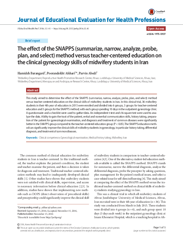 (PDF) The effect of the SNAPPS (summarize, narrow, analyze, probe, plan ...