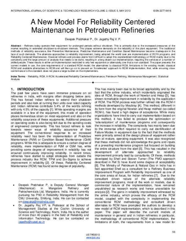 (PDF) A New Model For Reliability Centered Maintenance In Petroleum ...