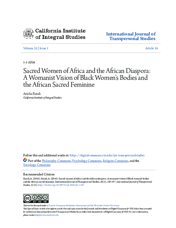 (PDF) Sacred Women of Africa and the African Diaspora: A Womanist ...