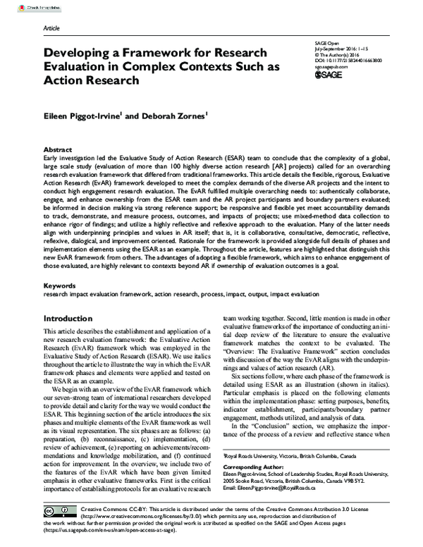 (PDF) Developing a Framework for Research Evaluation in Complex ...