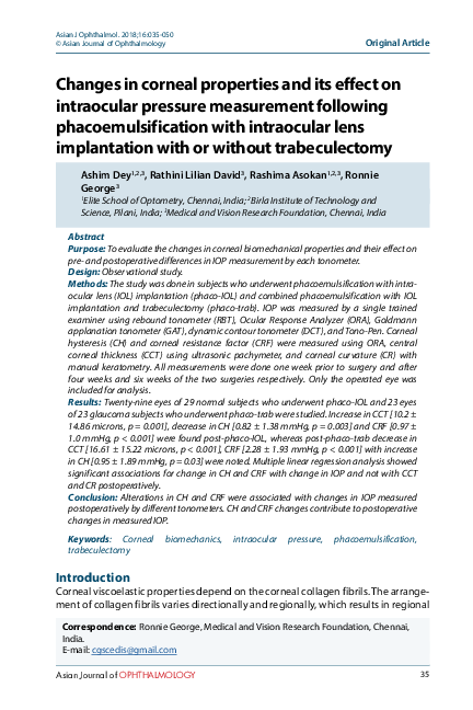 (PDF) Changes in corneal properties and its effect on intraocular ...