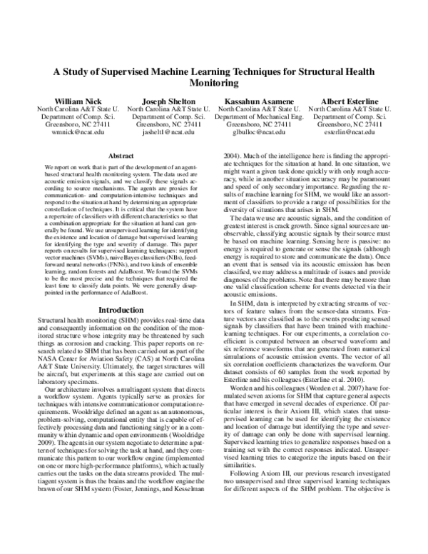 (PDF) A Study of Supervised Machine Learning Techniques for Structural ...