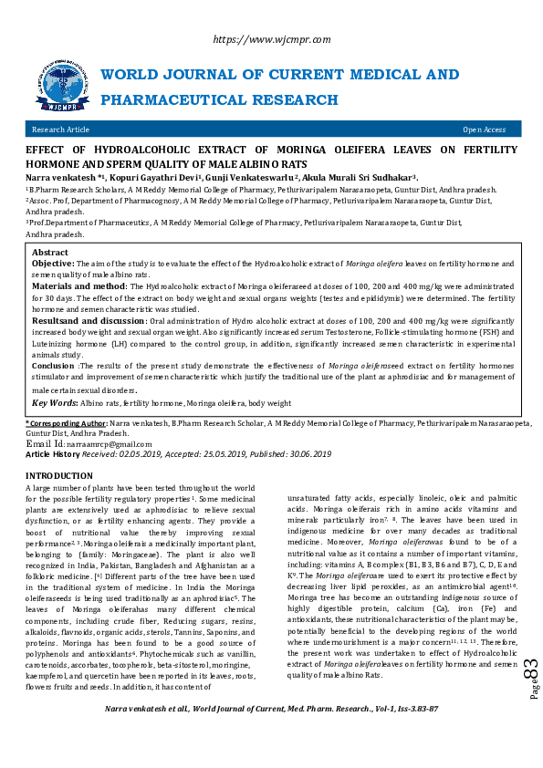 (PDF) Effect of Hydroalcoholic Extract of Moringa Oleifera Leaves on ...