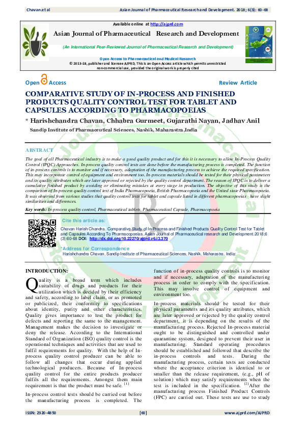 (PDF) Comparative study of Inprocess and finished products quality