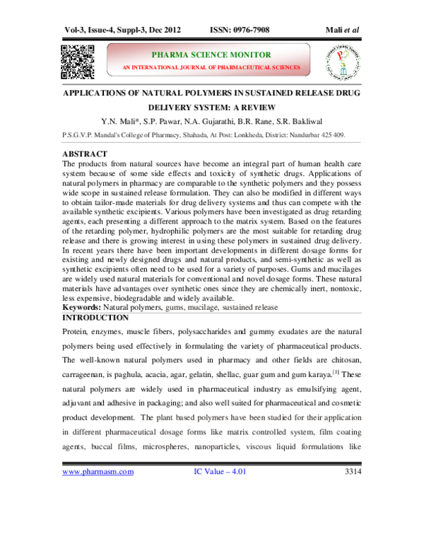 (PDF) Applications of Natural Polymers in Sustained Release Drug ...