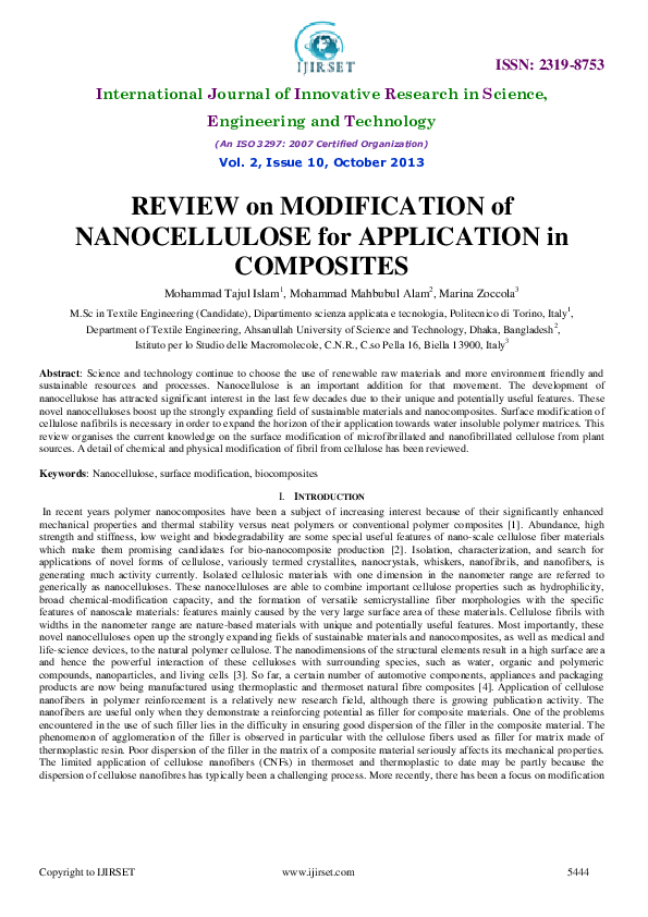 (PDF) Review on modification of nanocellulose for application in composites
