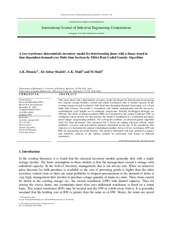 (PDF) A two warehouse deterministic inventory model for deteriorating ...