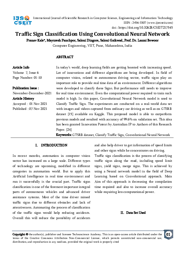 (PDF) Traffic Sign Classification Using Convolutional Neural Network
