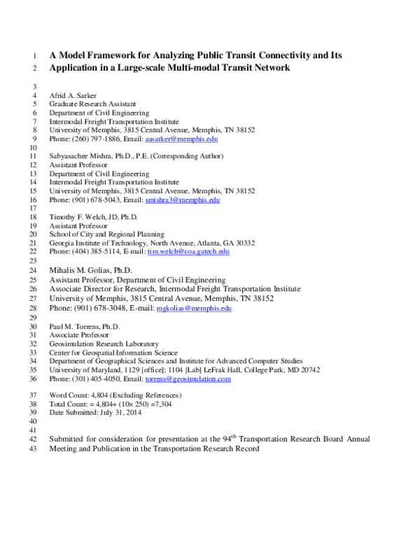(PDF) A Model Framework for Analyzing Public Transit Connectivity and ...