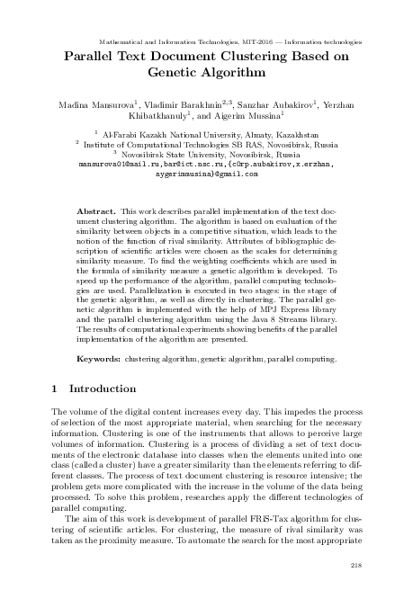 (PDF) Parallel Text Document Clustering Based on Genetic Algorithm
