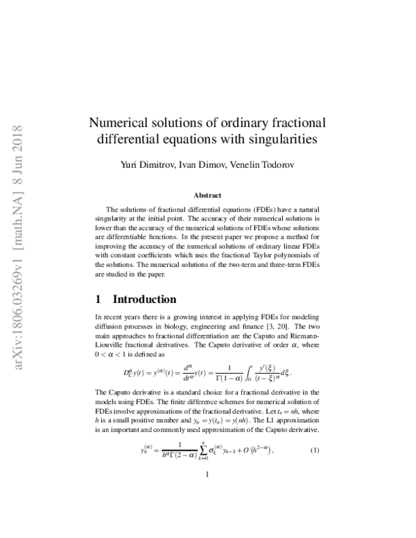 (PDF) Numerical Solutions of Ordinary Fractional Differential Equations ...
