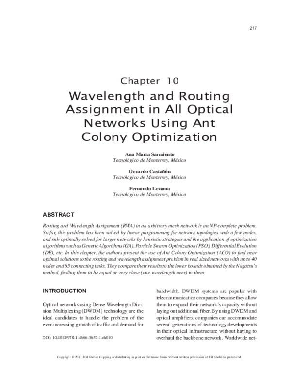 (PDF) Wavelength and Routing Assignment in All Optical Networks Using ...