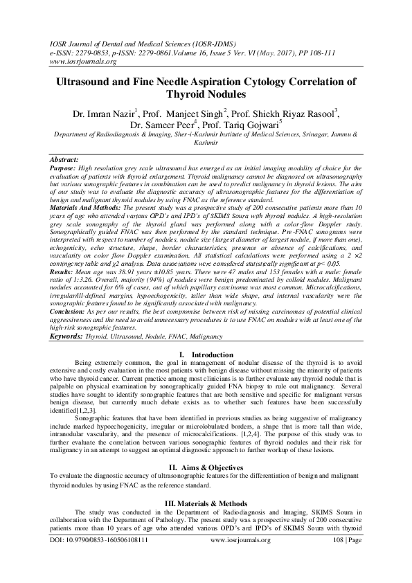 (PDF) Ultrasound and Fine Needle Aspiration Cytology Correlation of ...