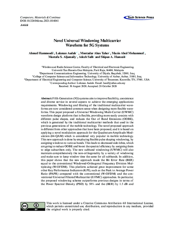 (PDF) Novel Universal Windowing Multicarrier Waveform for 5G Systems