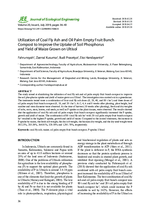 (PDF) Utilization of Coal Fly Ash and Oil Palm Empty Fruit Bunch ...