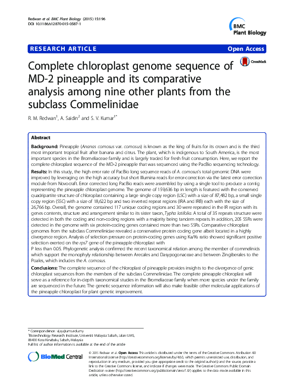 (PDF) Complete chloroplast genome sequence of MD-2 pineapple and its ...