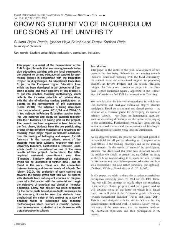 (PDF) Growing Student Voice in Curriculum Decisions at the University