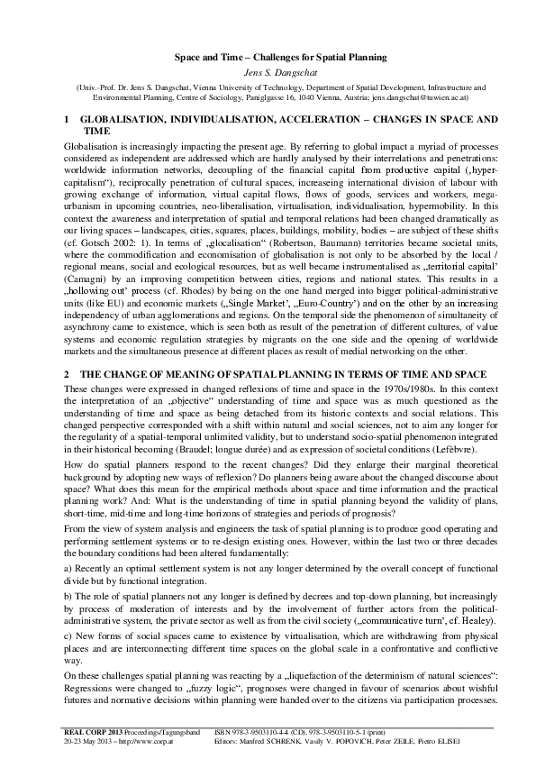 (PDF) Space and Time – Challenges for Spatial Planning