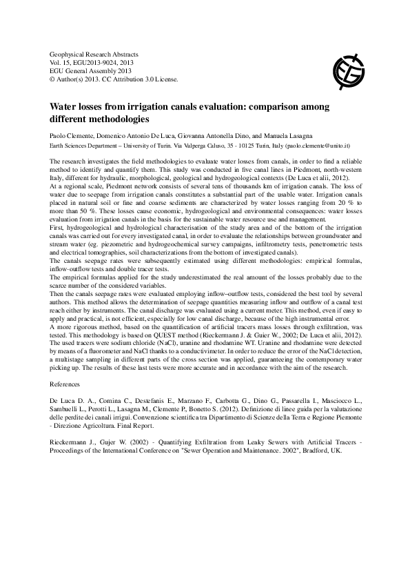 (PDF) Water losses from irrigation canals evaluation: comparison among ...