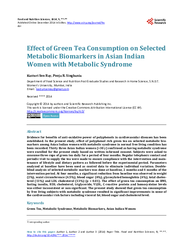(PDF) Effect of Green Tea Consumption on Selected Metabolic Biomarkers ...