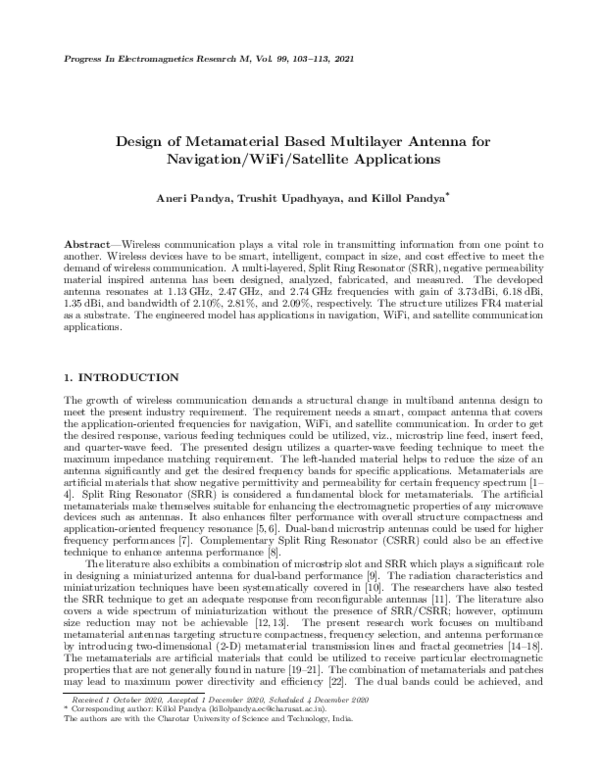 (PDF) Design of Metamaterial Based Multilayer Antenna for Navigation ...