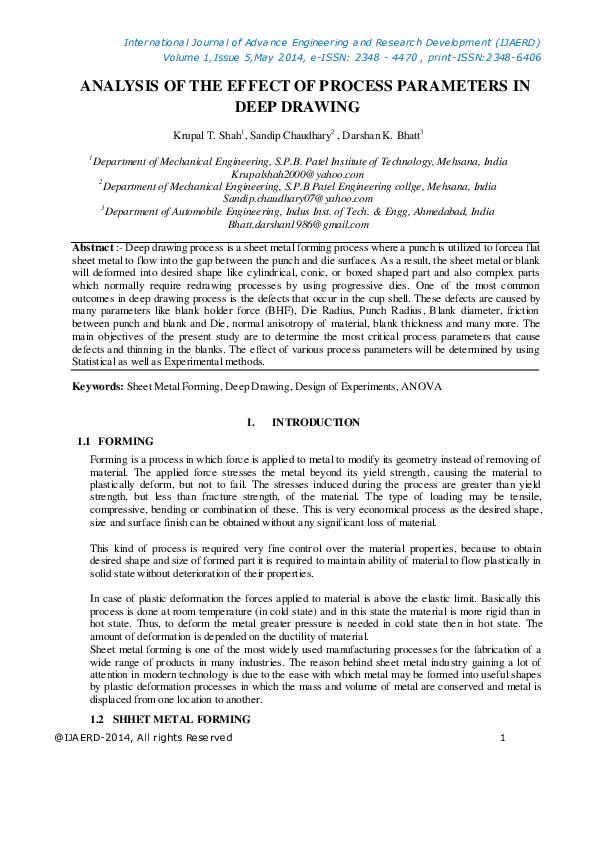 (PDF) Analysis of the Effect of Process Parameters in Deep Drawing