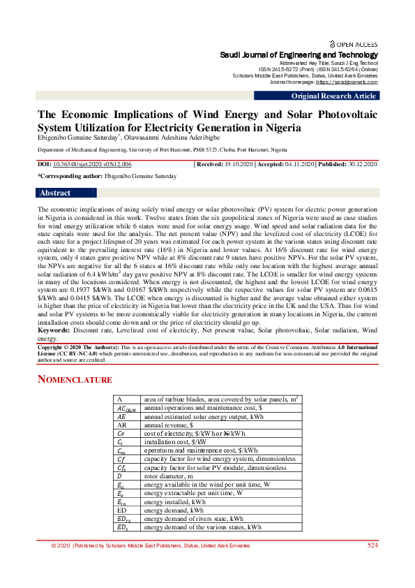 (PDF) The Economic Implications of Wind Energy and Solar Photovoltaic ...