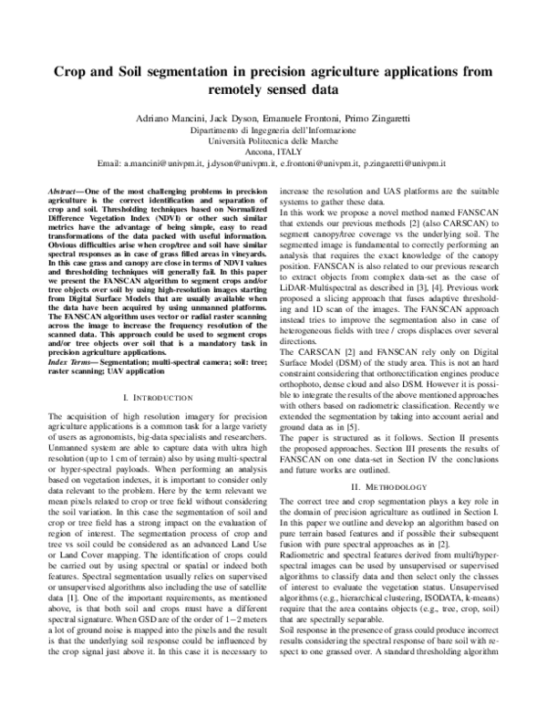 (PDF) Crop and Soil segmentation in precision agriculture applications ...
