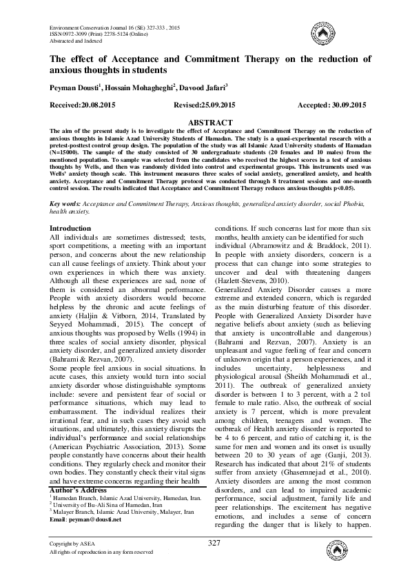 (PDF) The effect of Acceptance and Commitment Therapy on the reduction ...