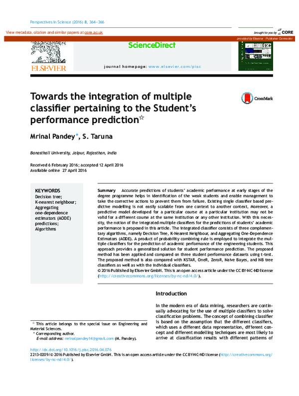 (PDF) Towards the Integration of Multiple Classifier pertaining to the ...