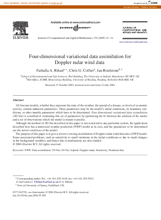 (PDF) Four-dimensional variational data assimilation for Doppler radar ...