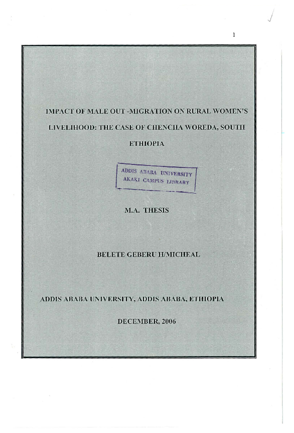 (PDF) Impact of Male Out-migration on Rural Women Livelihood: The Case ...