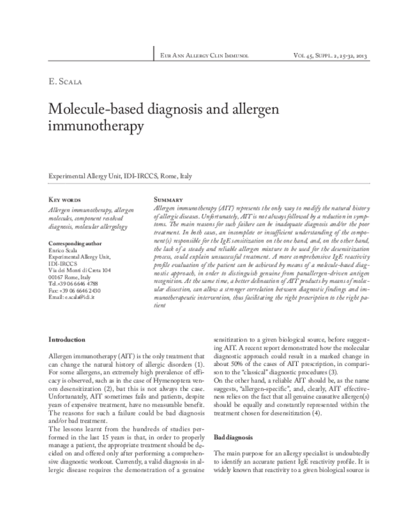 (PDF) Molecule-based diagnosis and allergen immunotherapy